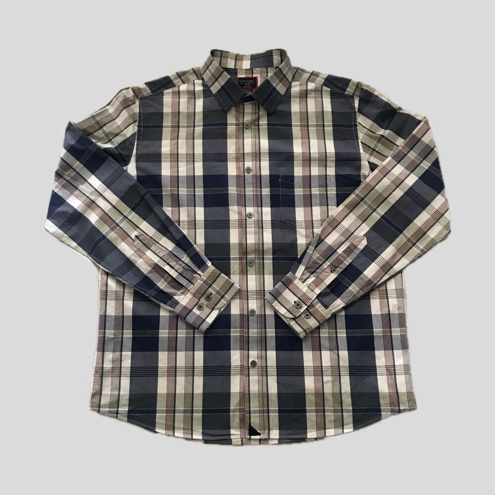 Untuckit Blue Plaid Slim Fit Long Sleeve Collared Cotton Button Down Shirt L